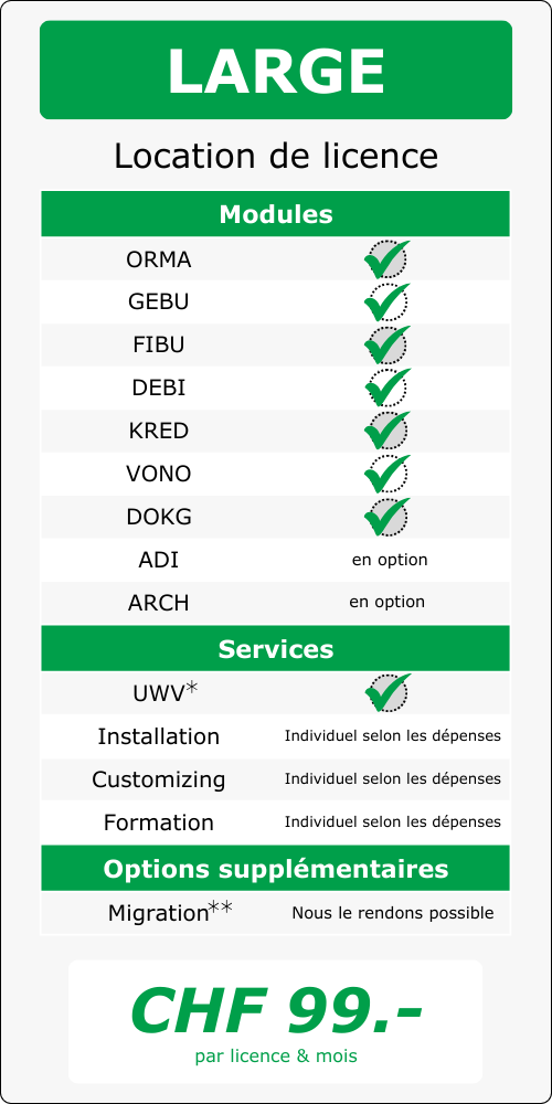 CHF 99 par mois & licence Prix Coûts ALAN